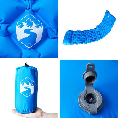 Kampeermatras met kussen opblaasbaar 1-persoons blauw