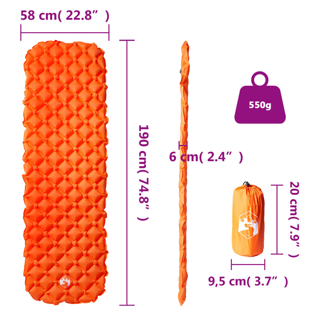 Kampeermatras opblaasbaar 190x58x6 cm 1-persoons oranje