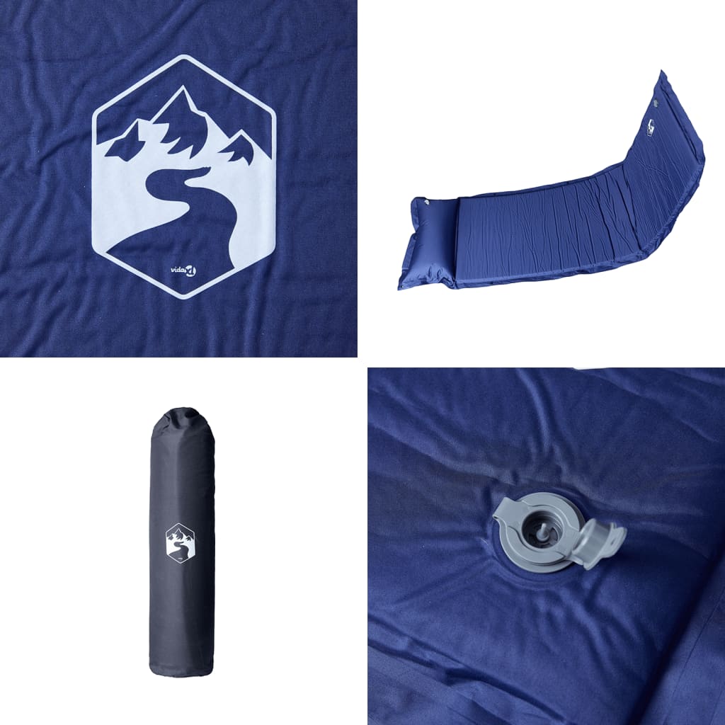 Kampeermatras met kussen zelfopblazend 1-persoons marineblauw