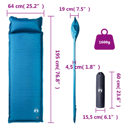 Kampeermatras met kussen zelfopblazend 1-persoons turquoise