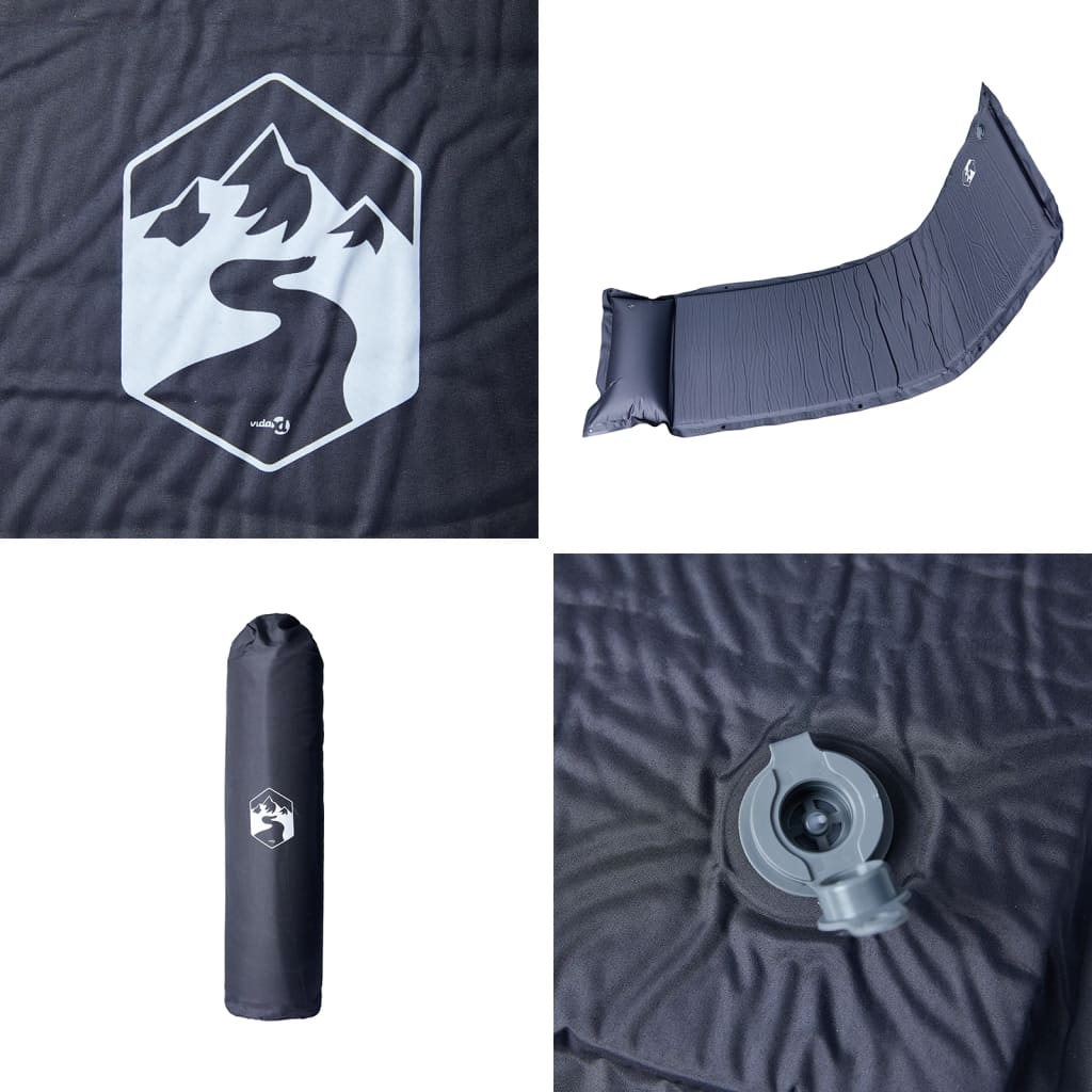 Kampeermatras met kussen zelfopblazend 1-persoons grijs