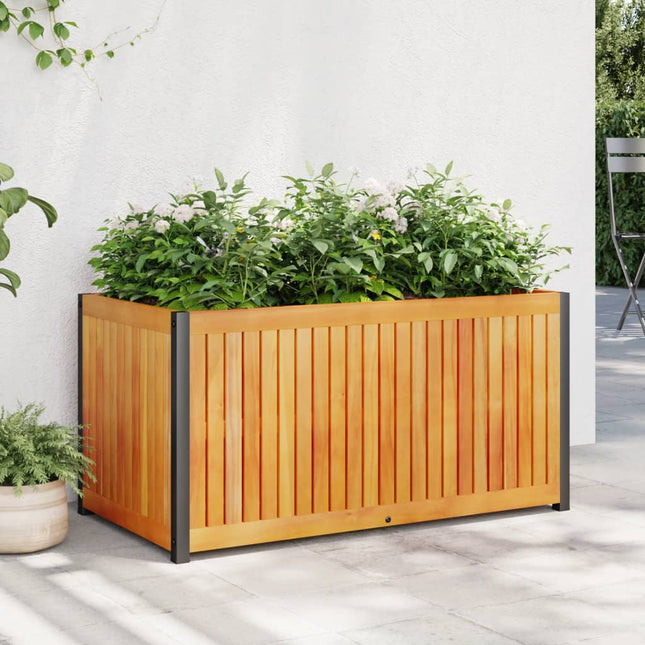 Plantenbak 80X30X27,5 Cm Massief Acaciahout En Staal