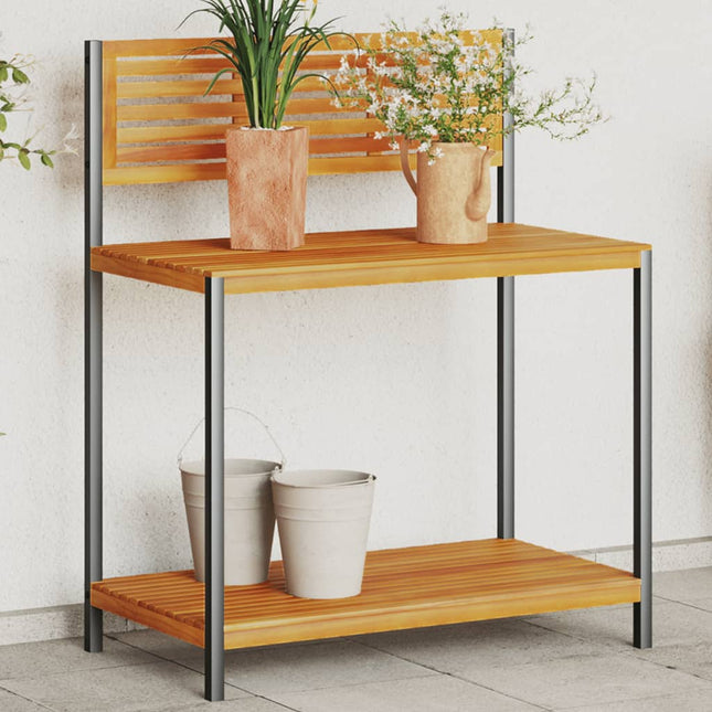 Tuinwerktafel 90X50X110 Cm Massief Acaciahout En Staal Crème