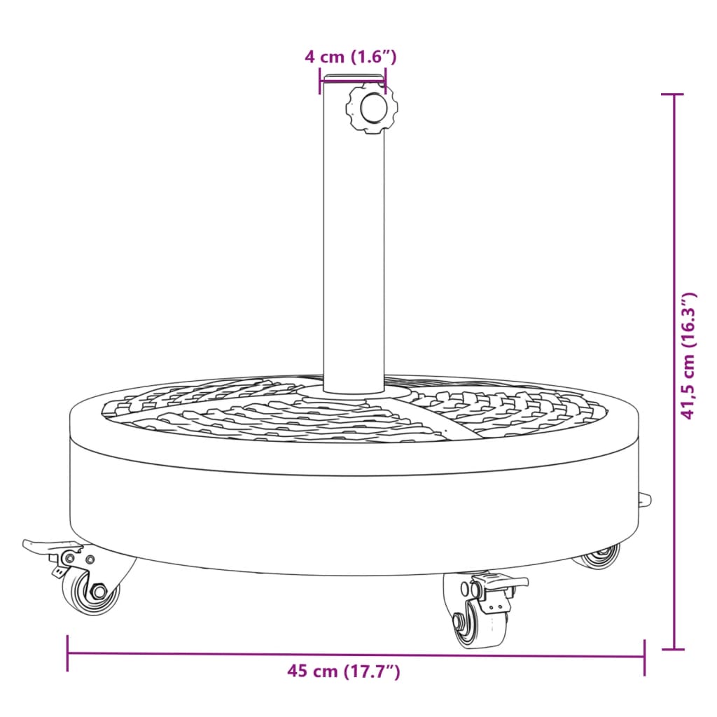 Parasolvoet Met Wielen Voor Stok Van Ø38 / 48 Mm 27 Kg Rond