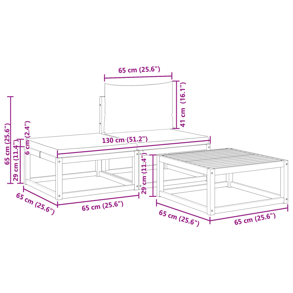 3-Delige Tuinbankset Met Kussens Acaciahout & Touw