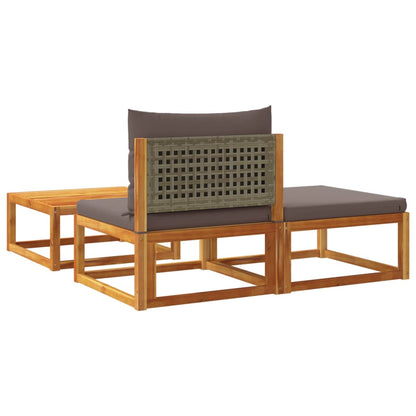 3-Delige Tuinbankset Met Kussens Acaciahout & Rotan