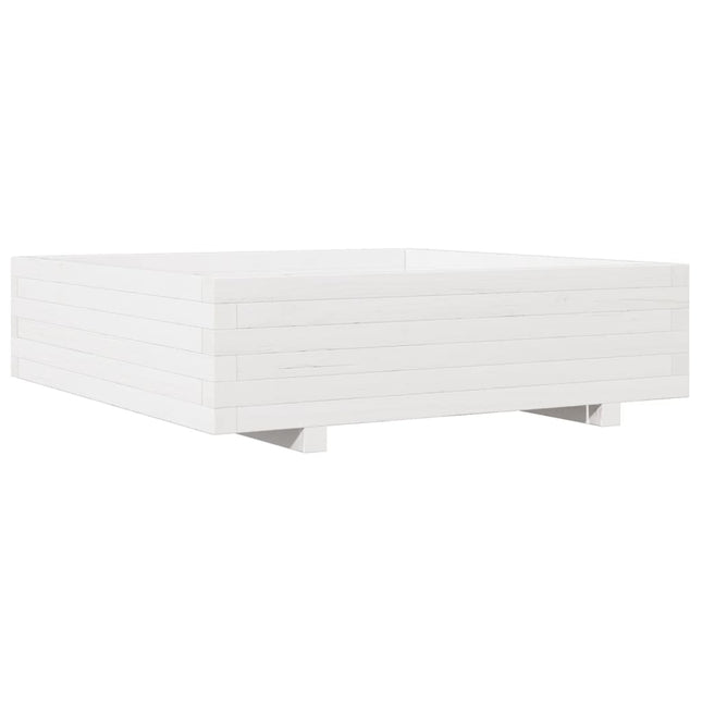 Plantenbak 90X90X26,5 Cm Massief Grenenhout Wit Crèmekleurige Streep