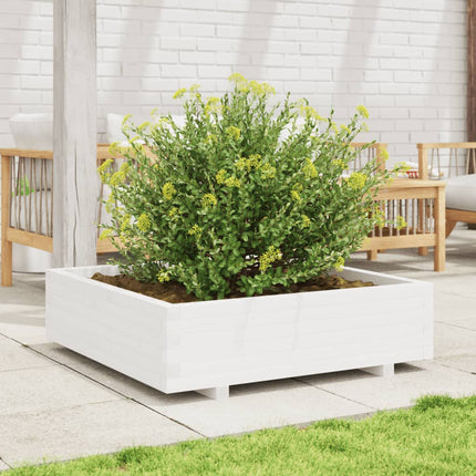 Plantenbak 90X90X26,5 Cm Massief Grenenhout Wit Crèmekleurige Streep
