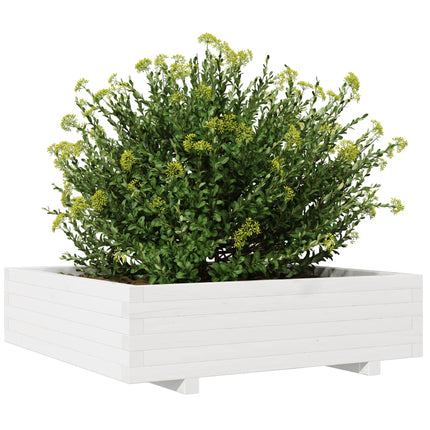 Plantenbak 90X90X26,5 Cm Massief Grenenhout Wit Crèmekleurige Streep
