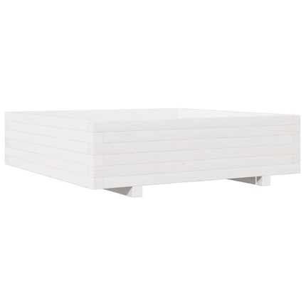 Plantenbak 90X90X26,5 Cm Massief Grenenhout Wit Crèmekleurige Streep