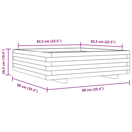 Plantenbak 90X90X26,5 Cm Massief Grenenhout Wit Crèmekleurige Streep