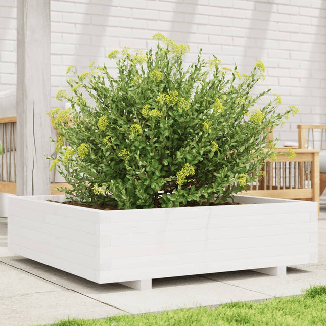 Plantenbak 90X90X26,5 Cm Massief Grenenhout Wit Crèmekleurige Streep