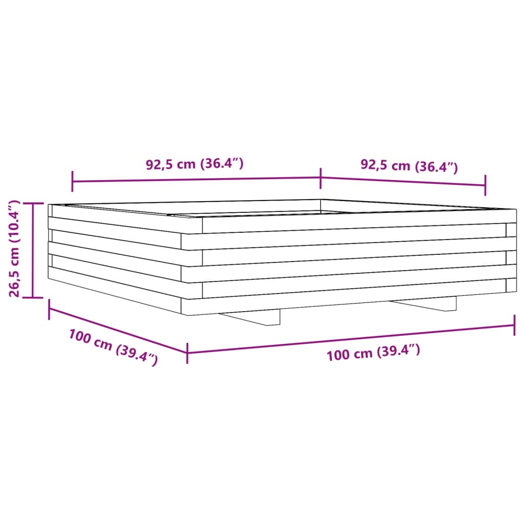 Plantenbak 100X100X26,5 Cm Massief Grenenhout Wasbruin Naturel Geïmpregneerd