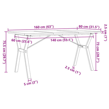 Eettafel 160X80X75,5 Cm Massief Grenenhout En Staal