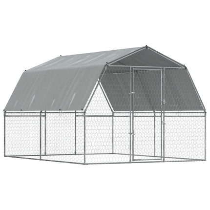 Hondenkennel Met Dak En Deur Gegalvaniseerd Staal Zilverkleurig