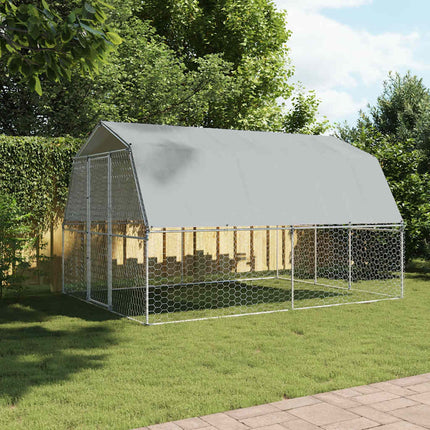 Hondenkennel Met Dak En Deur Gegalvaniseerd Staal Zilverkleurig