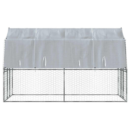 Hondenkennel Met Dak En Deur Gegalvaniseerd Staal Zilverkleurig