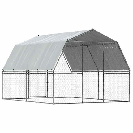 Hondenkennel Met Dak En Deur Gegalvaniseerd Staal Zilverkleurig
