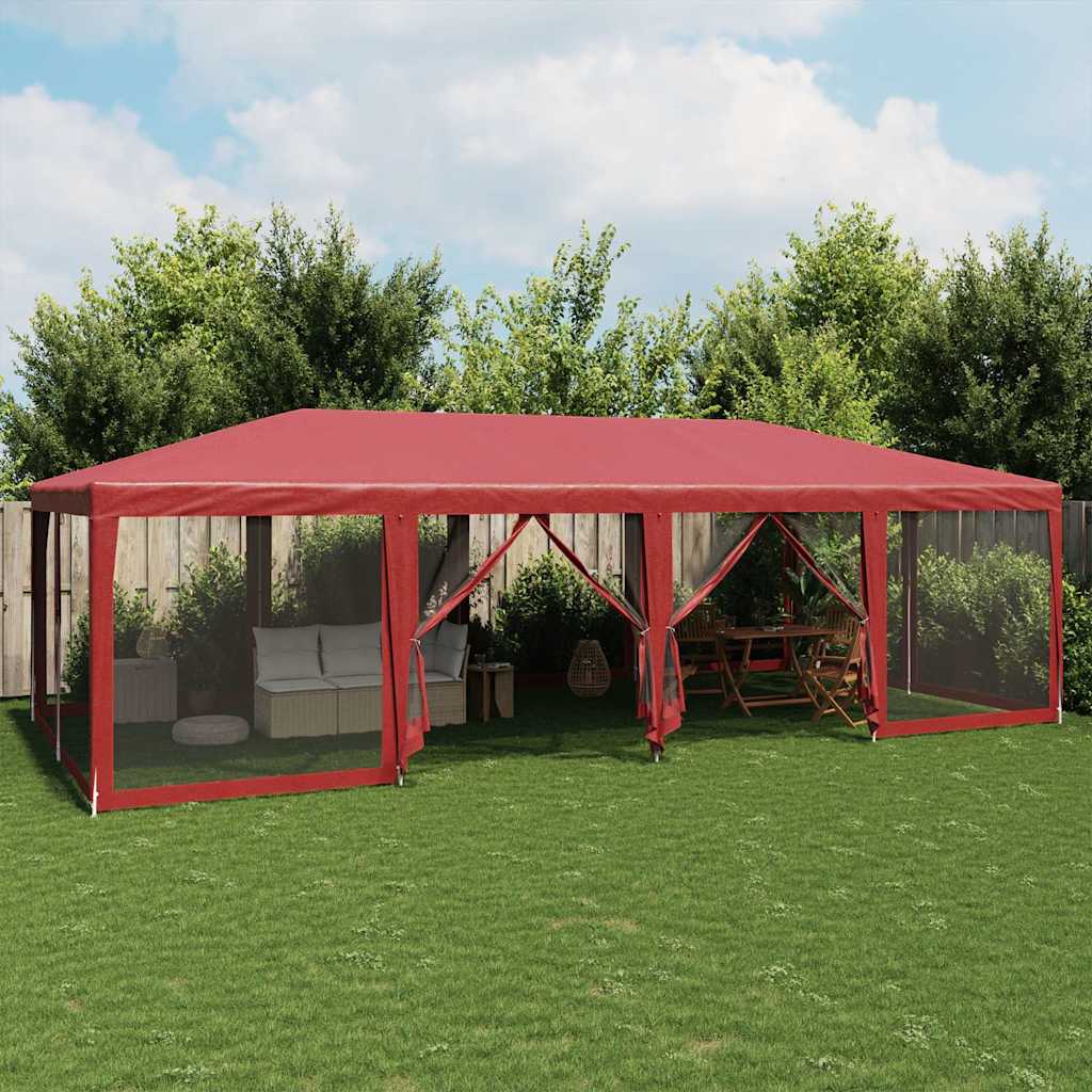 Partytent met 12 mesh zijwanden 8x4 m HDPE rood