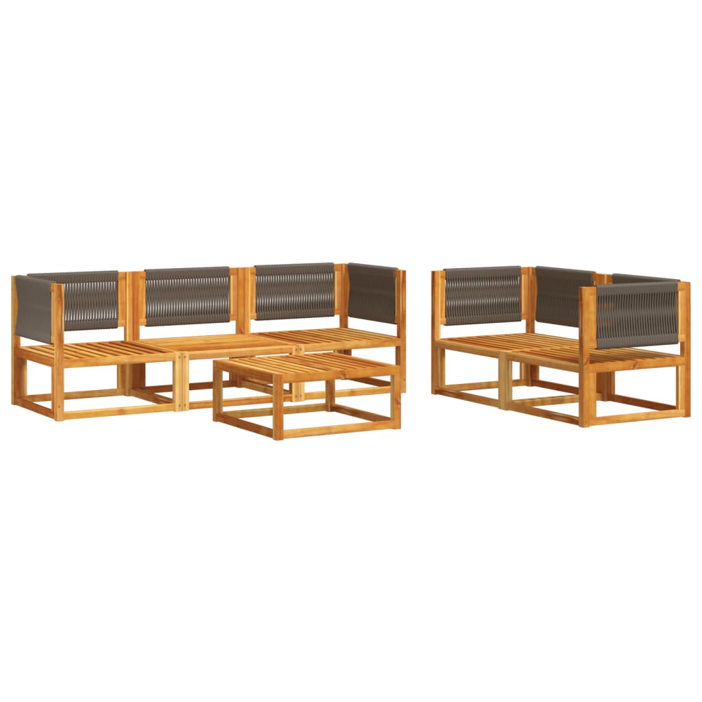 6-Delige Tuinbankset Met Kussens Acaciahout & Touw