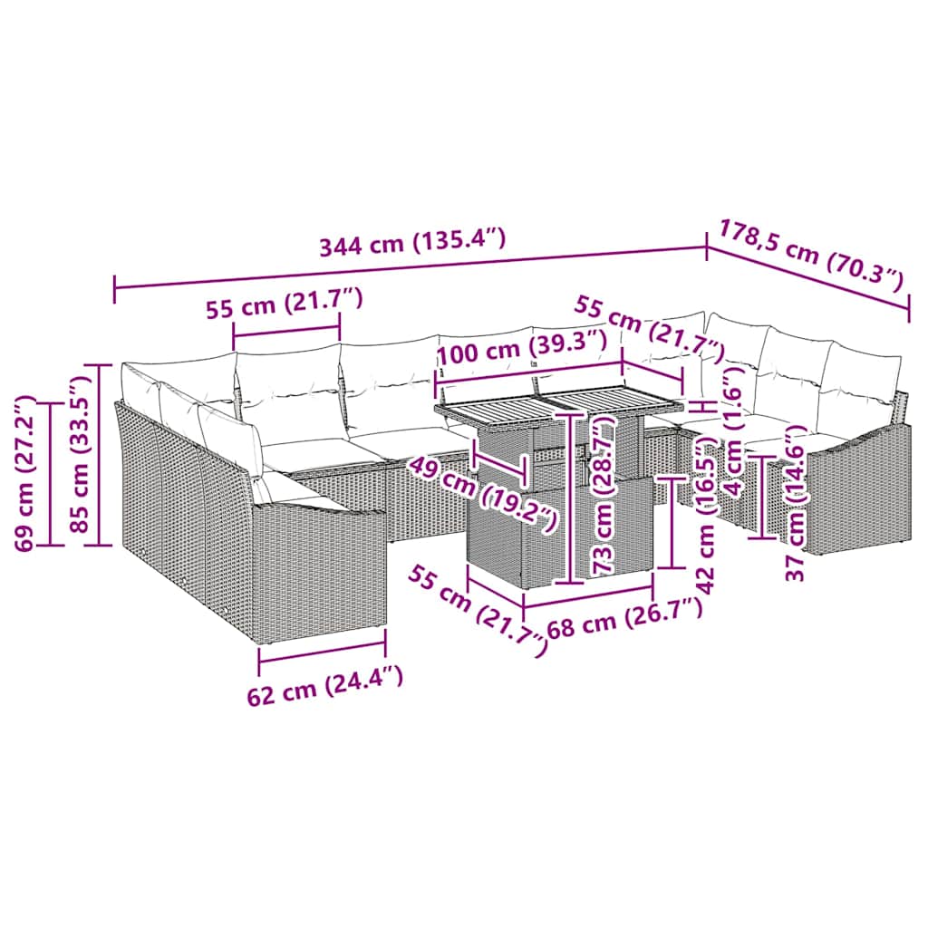 Tuin Eetset Met Kussen 11 Pcs