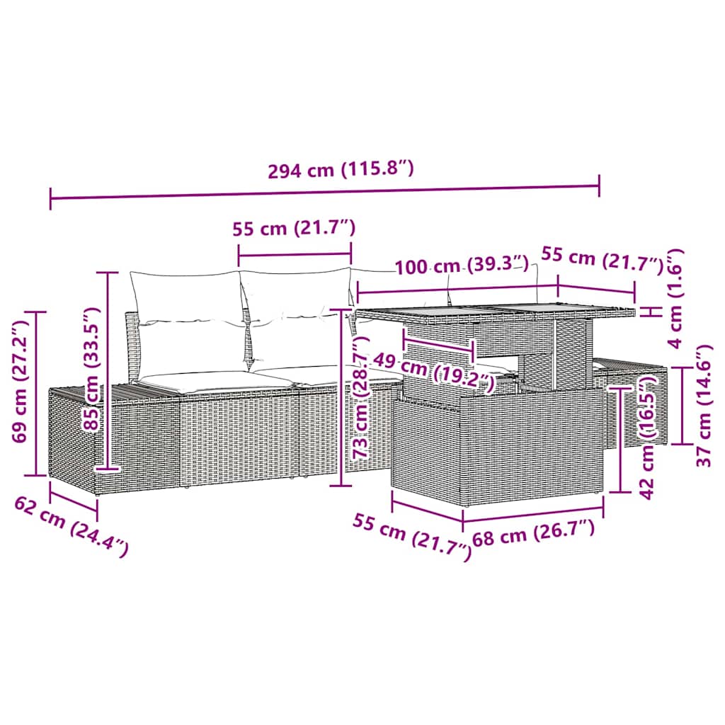 Tuin Eetset Met Kussen 5 Pcs