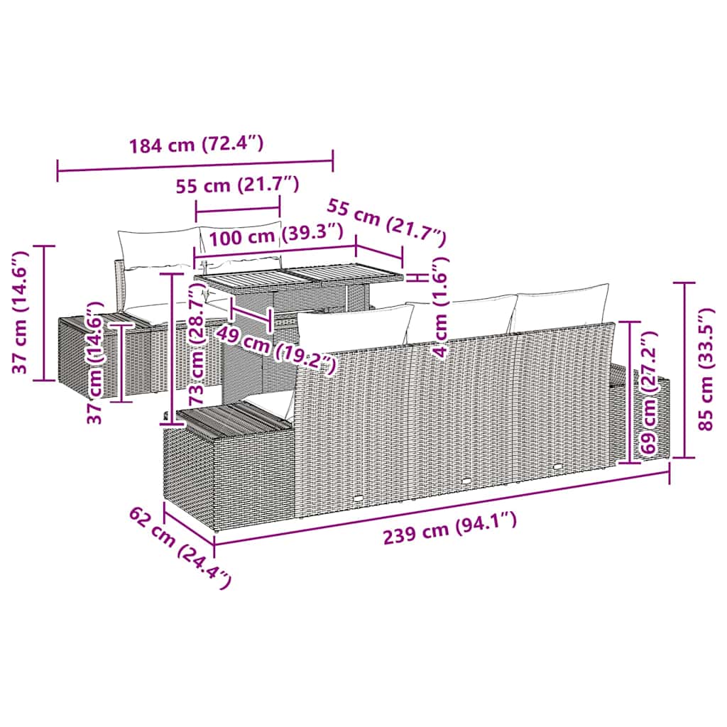 Tuin Eetset Met Kussen 6 Pcs