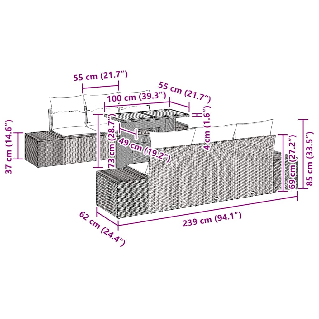 Tuin Eetset Met Kussen 7 Pcs