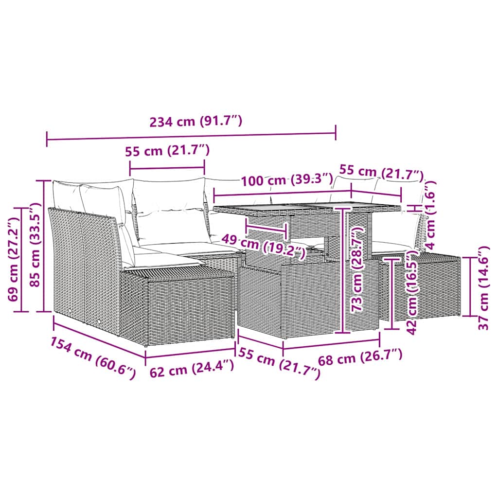 Tuin Eetset Met Kussen 7 Pcs
