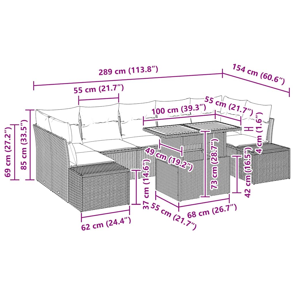 Tuin Eetset Met Kussen 8 Pcs