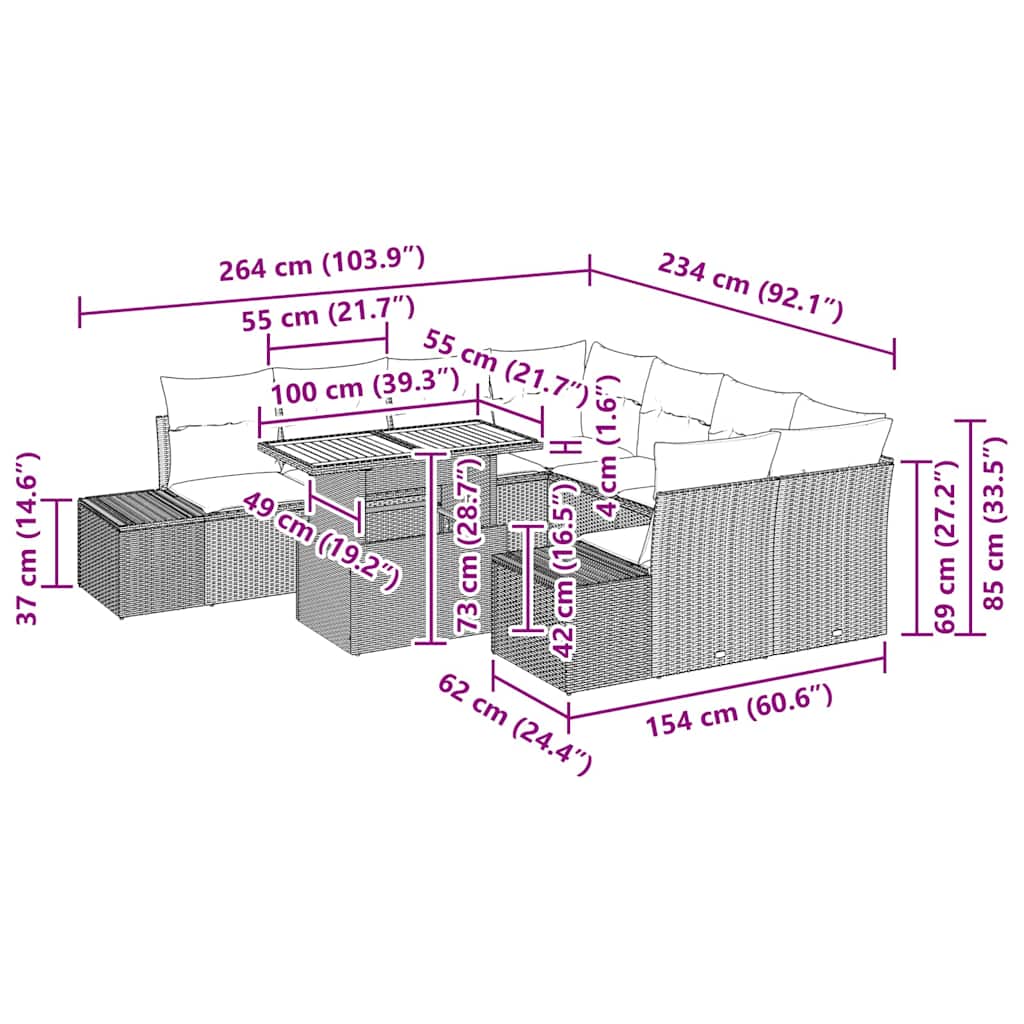 Tuin Eetset Met Kussen 9 Pcs