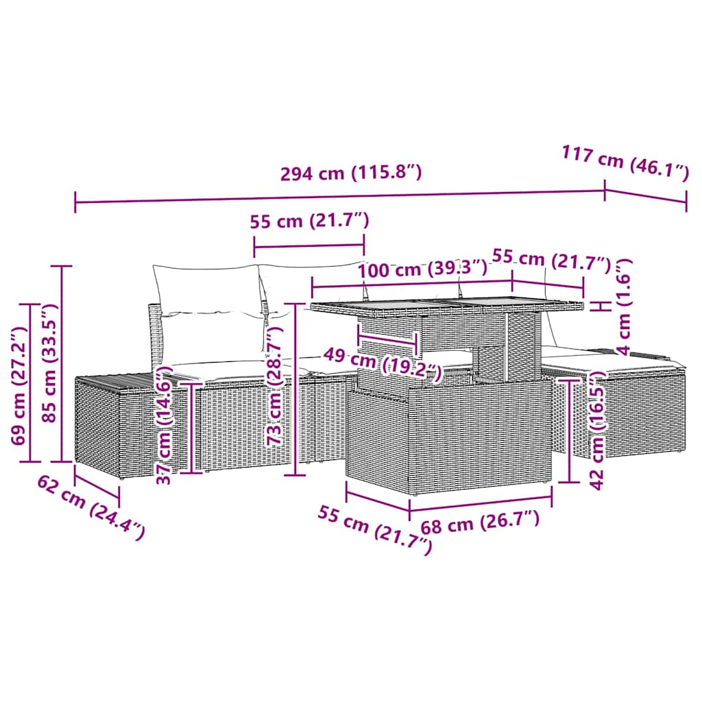 Tuin Eetset Met Kussen 6 Pcs