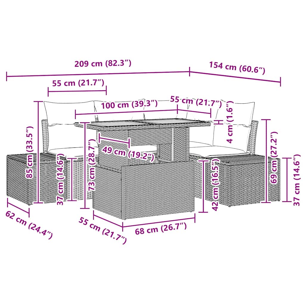 Tuin Sofa Set Met Kussen Met Kussen 5 Pcs