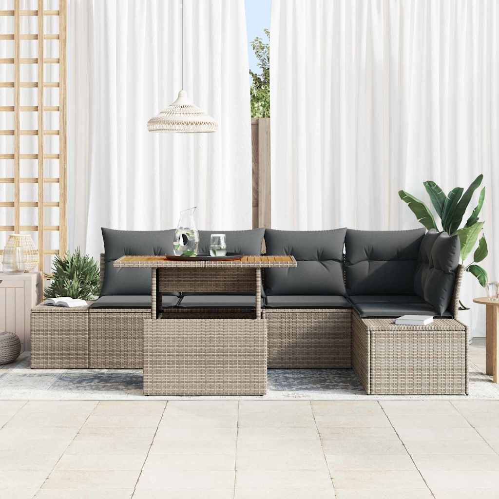 Tuin Eetset Met Kussen 6 Pcs En Bruin