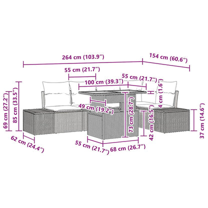 Tuin Eetset Met Kussen 6 Pcs En Bruin