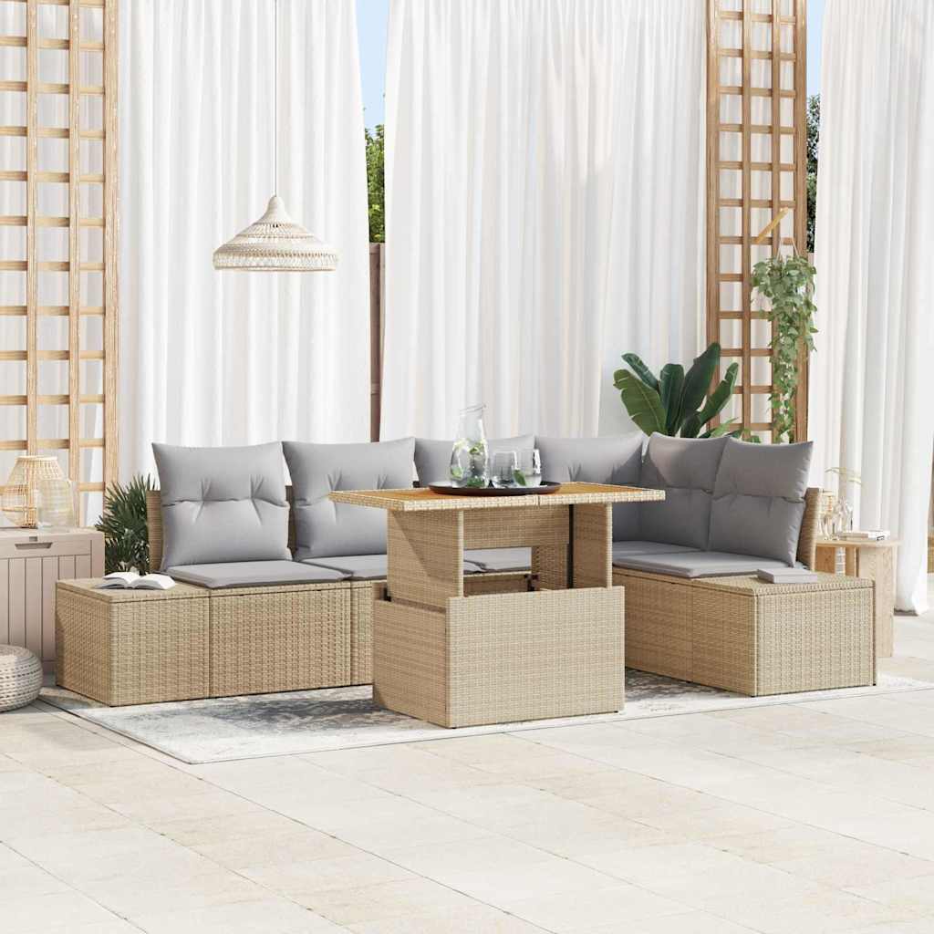 Tuin Eetset Met Kussen 6 Pcs En Bruin