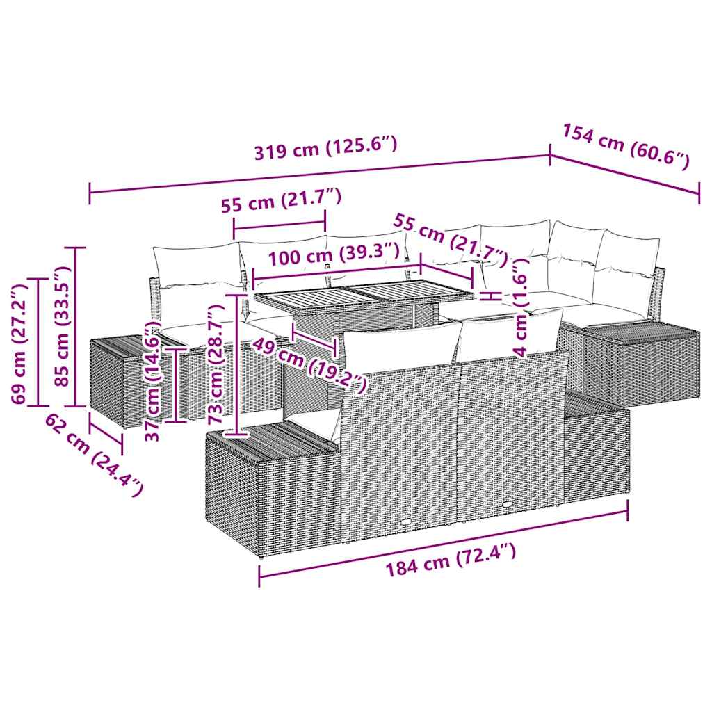 Tuin Eetset Met Kussen 9 Pcs