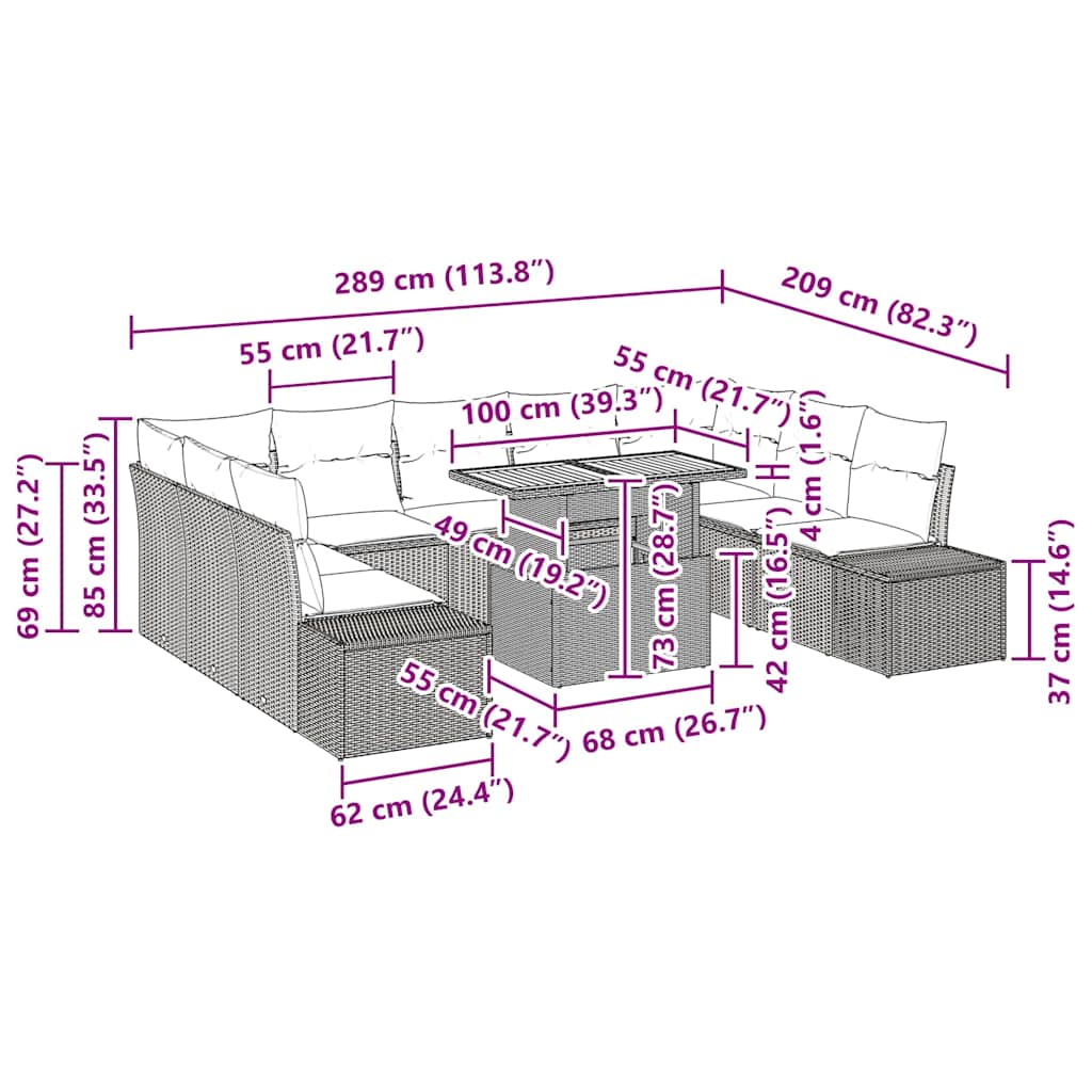 Tuin Eetset Met Kussen 10 Pcs