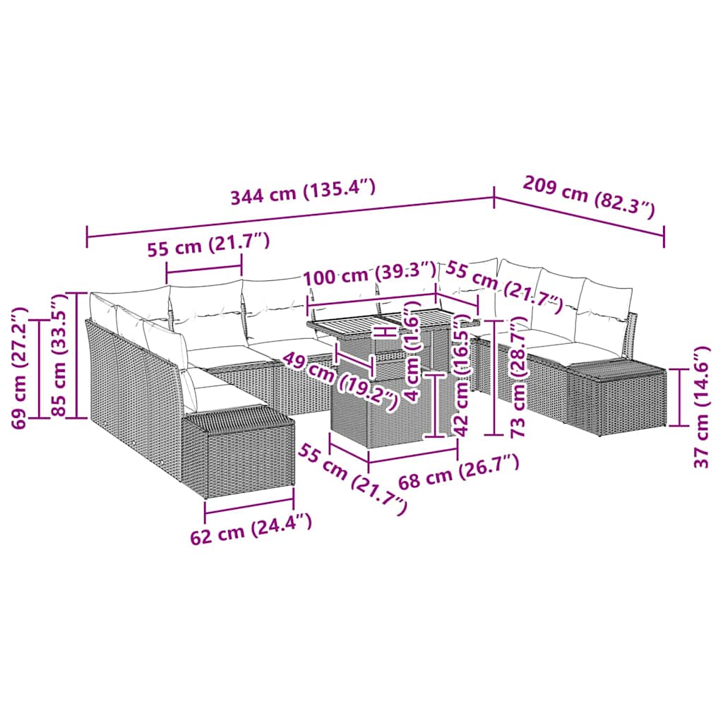 Tuin Sofa Set Met Kussen 11 Pcs