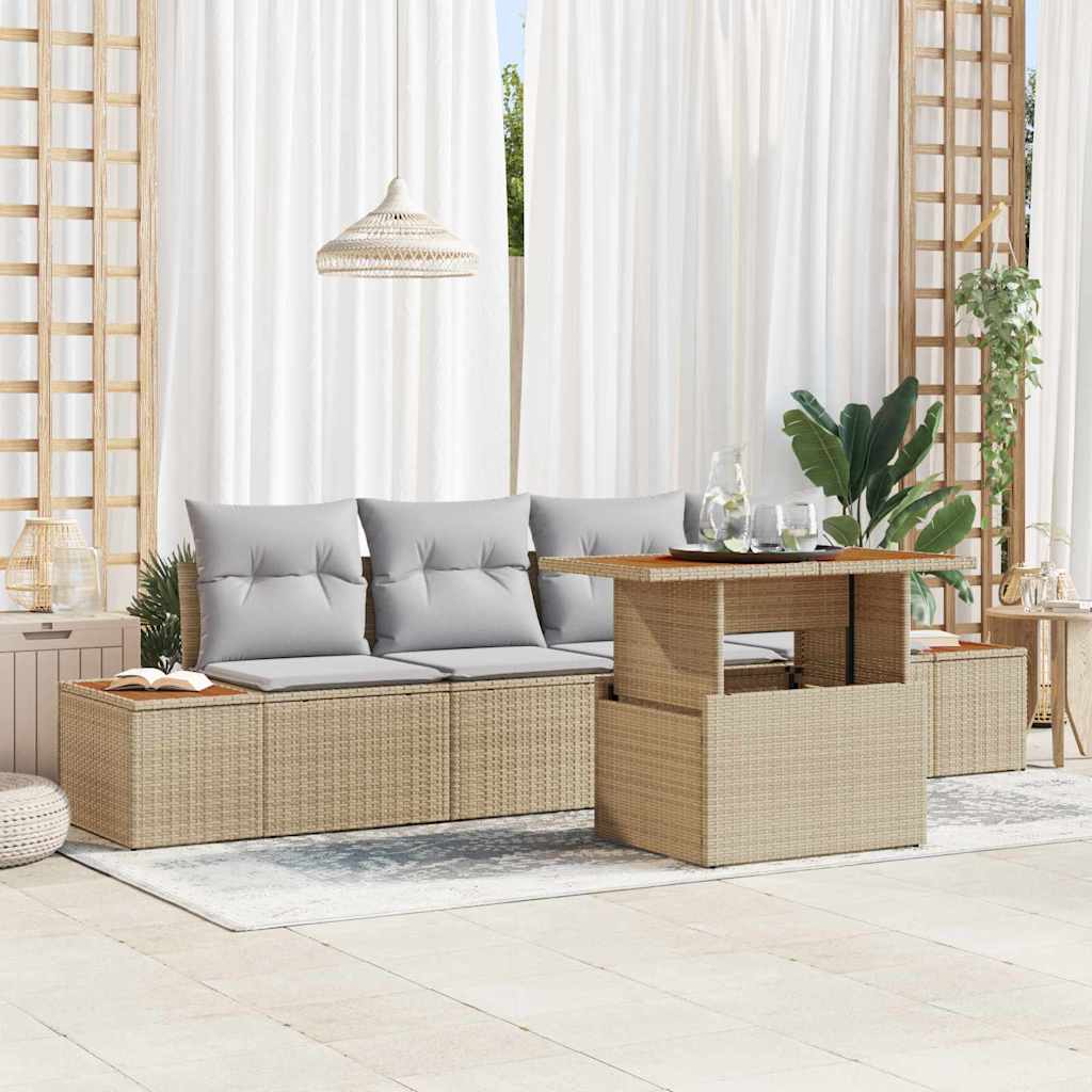 Tuin Eetset Met Kussen 5 Pcs En Beige