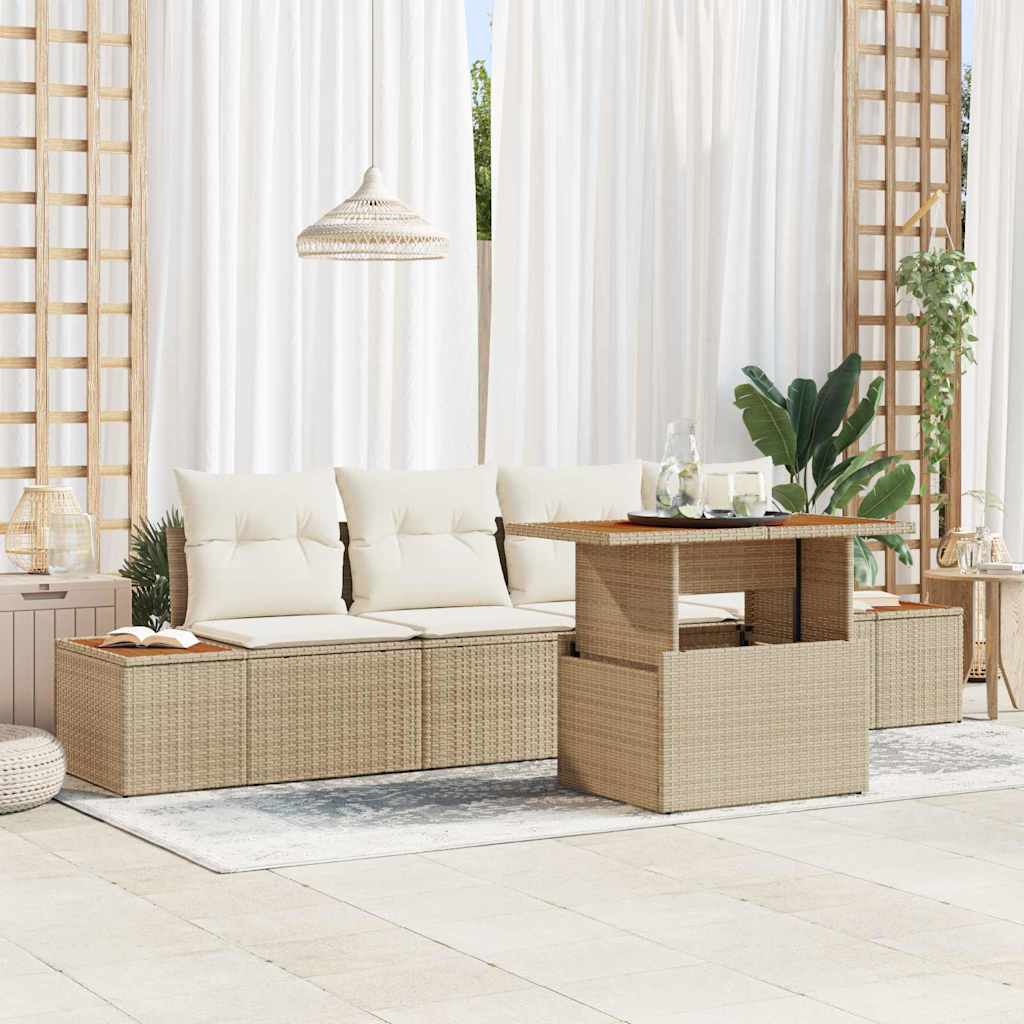 Tuin Eetset Met Kussen 5 Pcs En Beige