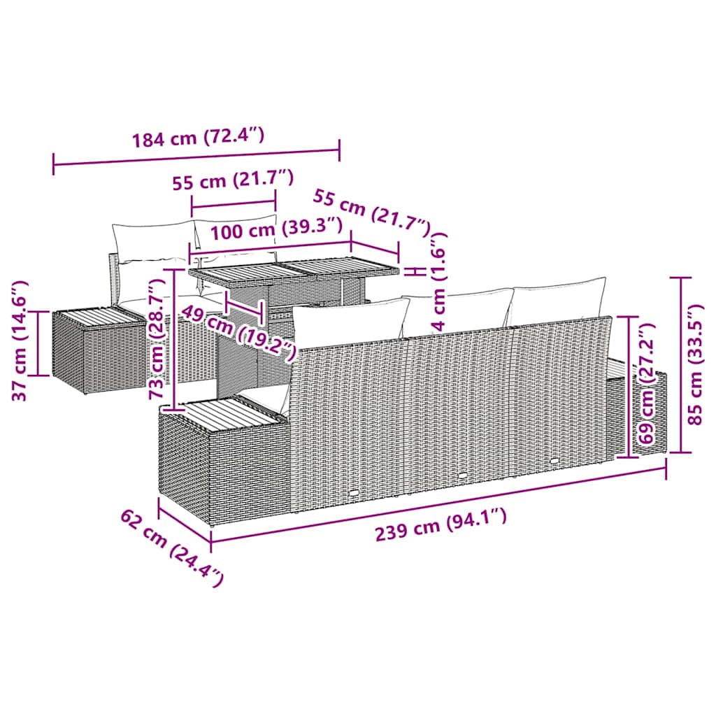 Tuin Eetset Met Kussen 6 Pcs En Beige