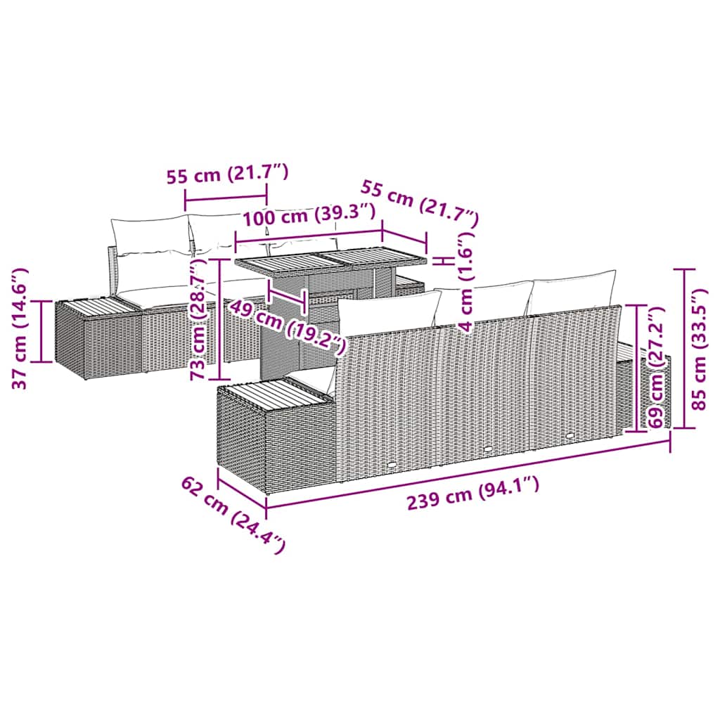 Tuin Eetset Met Kussen 7 Pcs En Beige