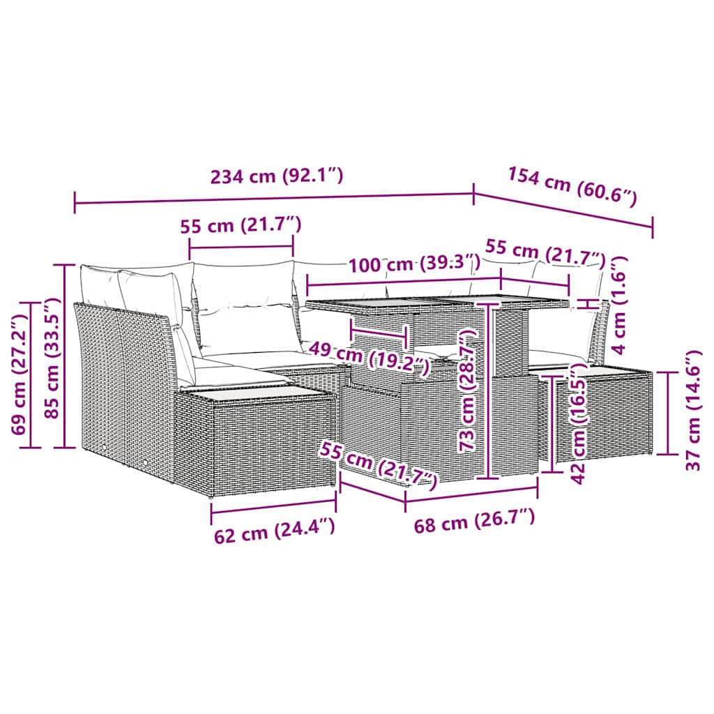 Tuin Eetset Met Kussen 9 Pcs En Beige