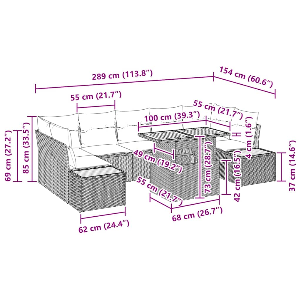 Tuin Eetset Met Kussen 8 Pcs En Beige