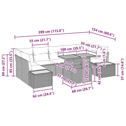 Tuin Eetset Met Kussen 8 Pcs En Beige