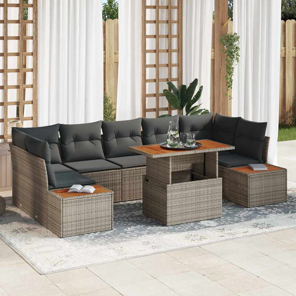 Tuin Eetset Met Kussen 8 Pcs En Beige