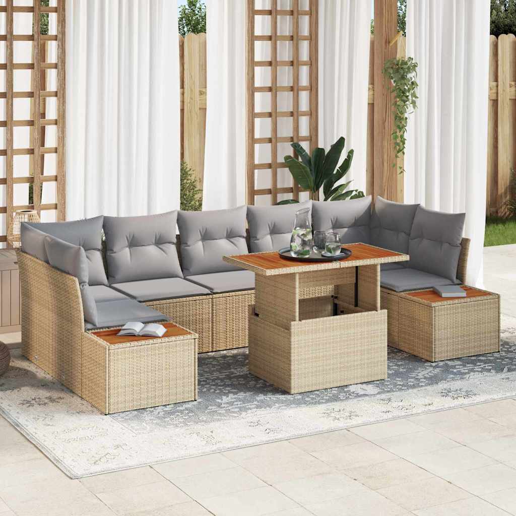 Tuin Eetset Met Kussen 8 Pcs En Beige