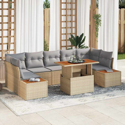 Tuin Eetset Met Kussen 8 Pcs En Beige