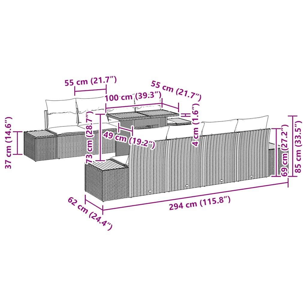 Tuin Eetset Met Kussen 9 Pcs En Beige